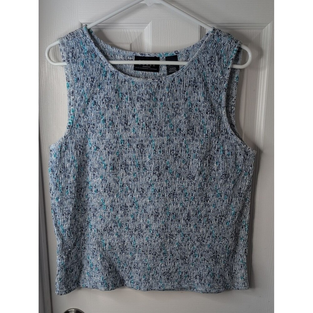 Crazy Horse By Liz Claiborne 100% Cotton Textured Blue Speckled Knit Tank Top L